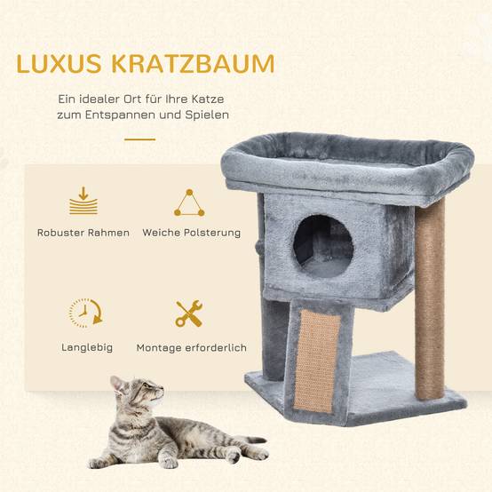 Arbre à Chat Multi-Niveaux 57 cm avec Grotte, Plateforme de Repos et Balle de Jeu, Centre d’Activités pour Petits Chats, Gris Clair - Image 4