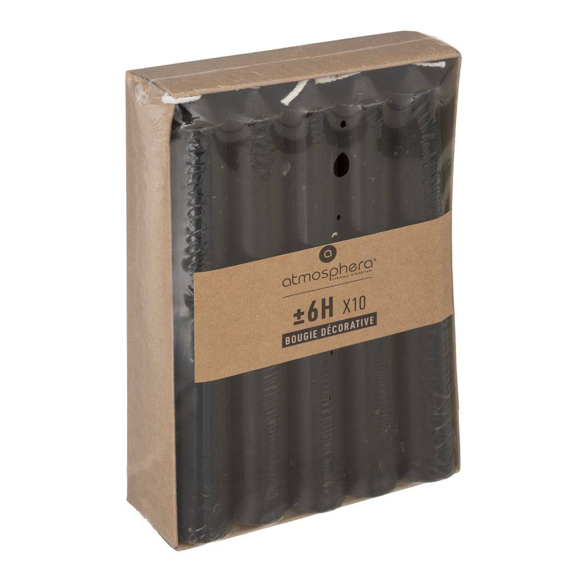 Atmosphera - Lot de 10 Bougies Bâtons Noires H 16 cm - Imagen 1