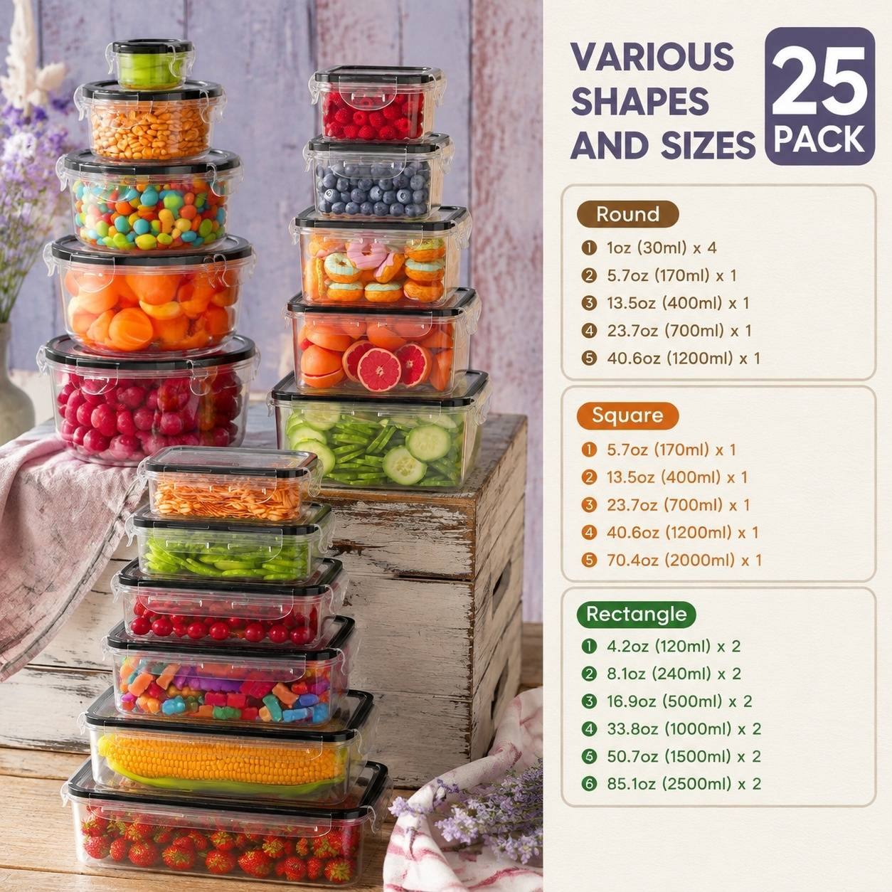 Set de 50 Boîtes Alimentaires Hermétiques Plastique Réutilisables - Image 2