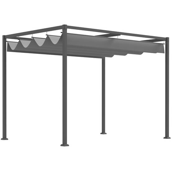 Pergola rétractable métal polyester terrasse ombre modulable 3x2m gris - ComfortXL Outdoor Living - Image 2