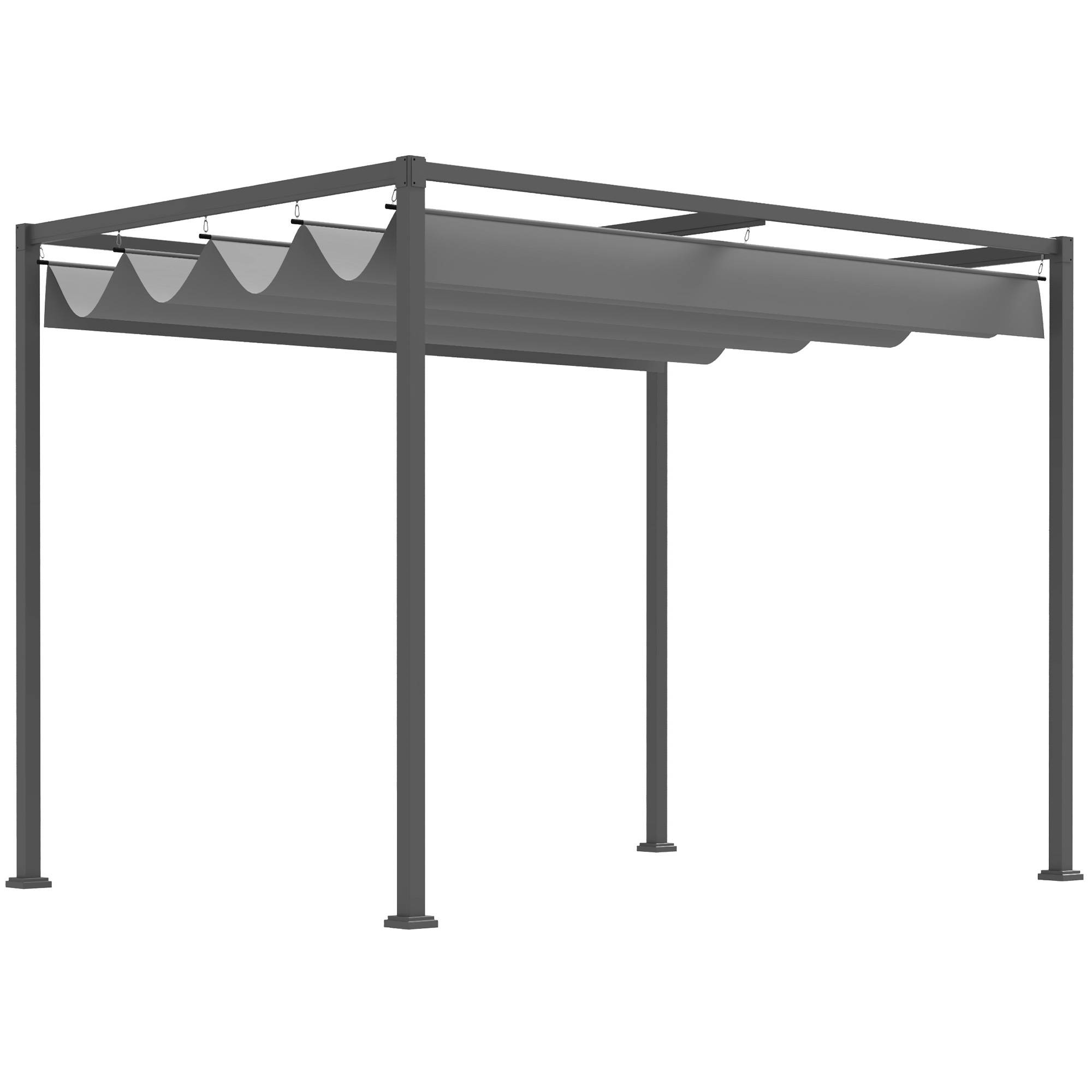 Pergola rétractable métal polyester terrasse ombre modulable 3x2m gris - ComfortXL Outdoor Living - Image 2