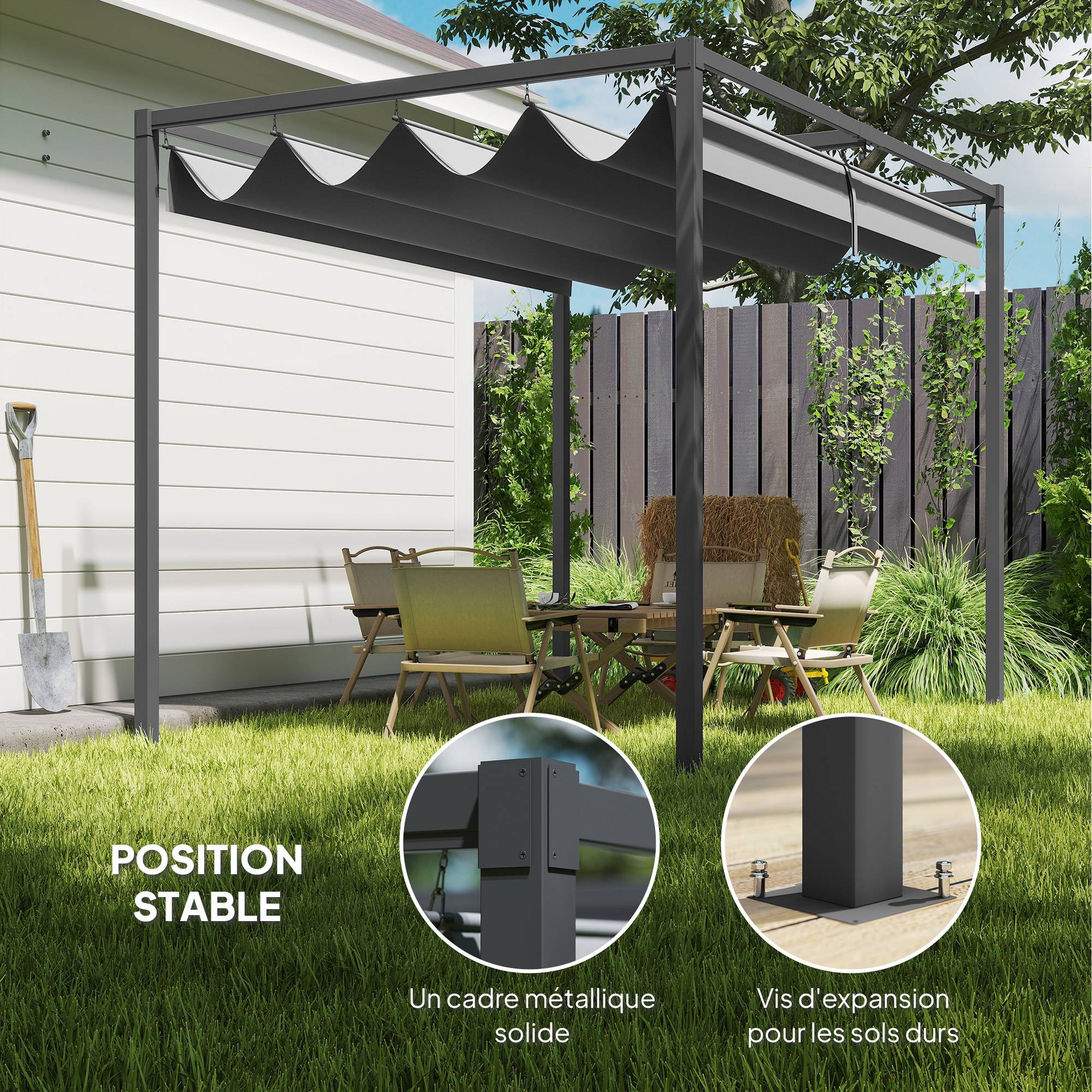 Pergola rétractable métal polyester terrasse ombre modulable 3x2m gris - ComfortXL Outdoor Living - Image 7
