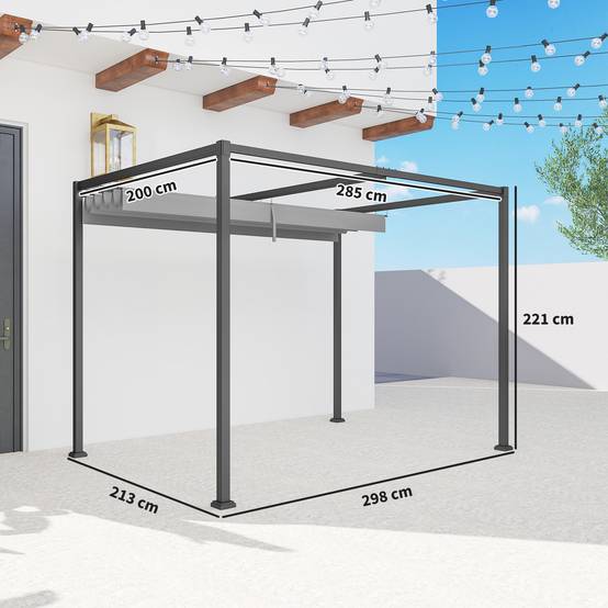 Pergola rétractable métal polyester terrasse ombre modulable 3x2m gris - ComfortXL Outdoor Living - Image 5