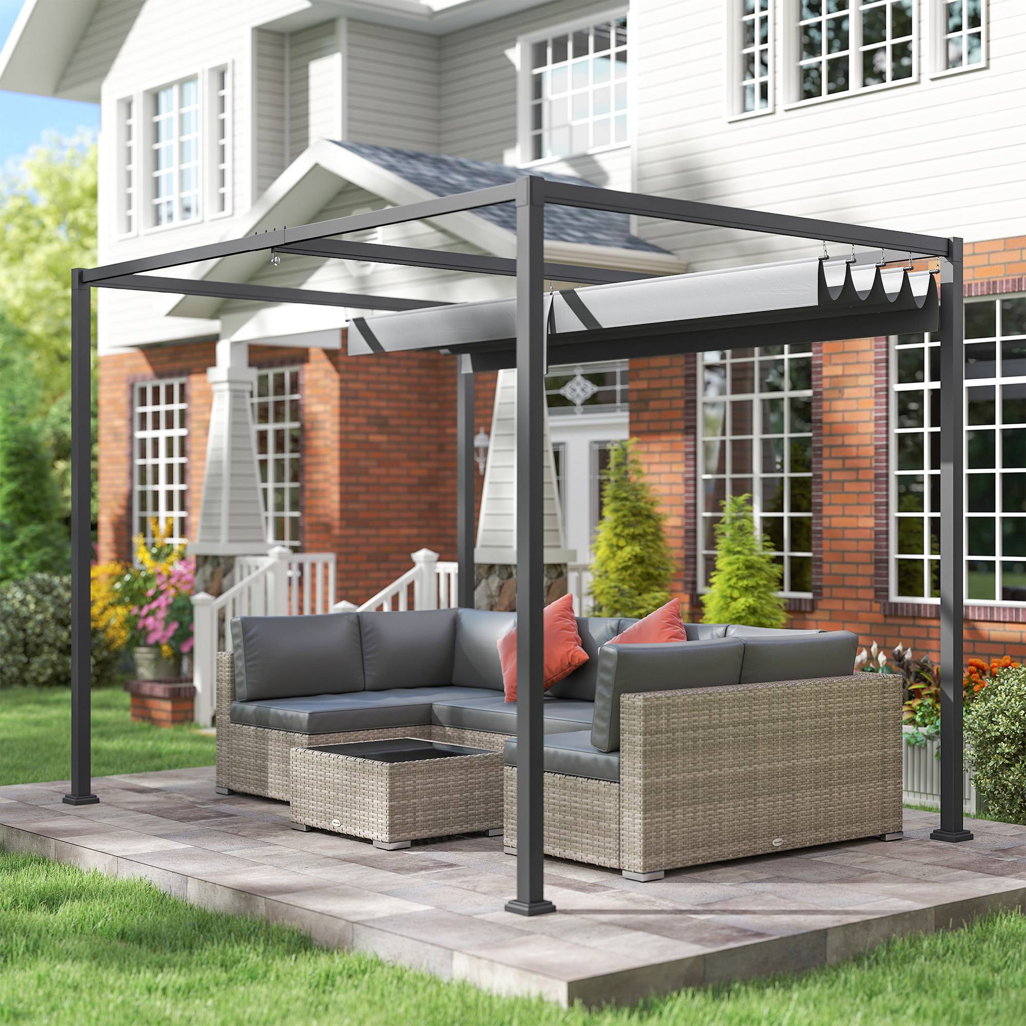 Pergola rétractable métal polyester terrasse ombre modulable 3x2m gris - ComfortXL Outdoor Living - Image 10
