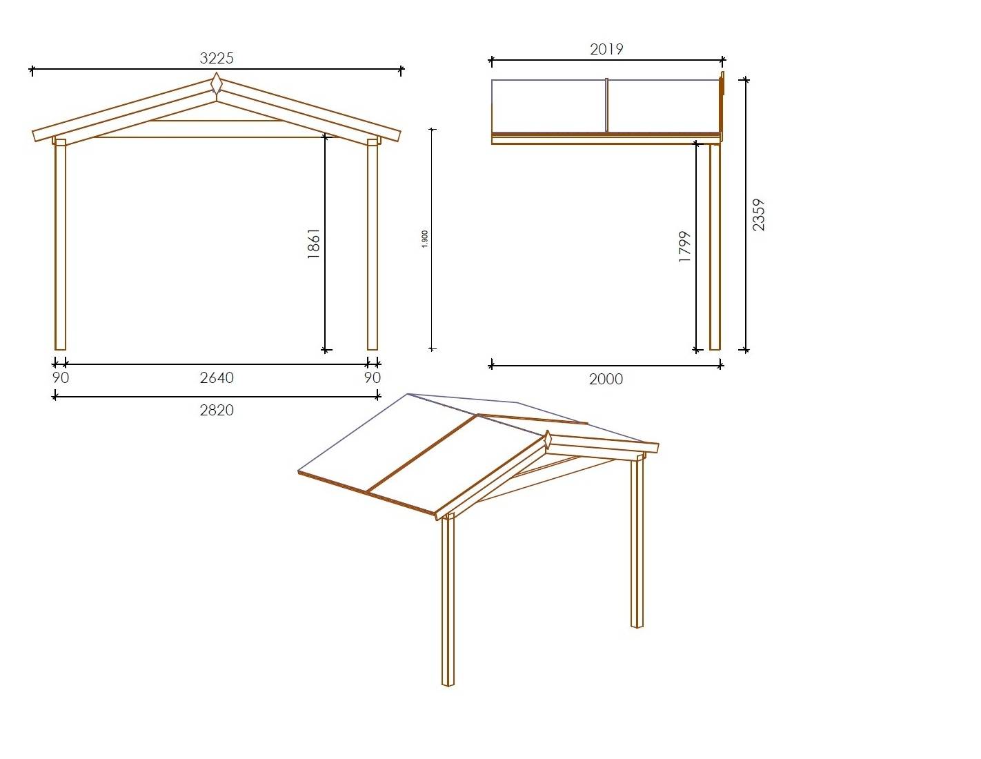 Altanka - Avant-toit en bois 3x2m pour le chalet de jardin 3m, traité, marron - DOM146 - ALTANKA - Imagen 2