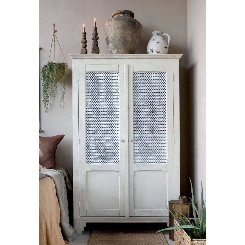 Chemin De Campagne - Armoire de lin en bois de pin crème antique 113 x 44.5 x 184 cm Chemin de campagne - Imagen 3