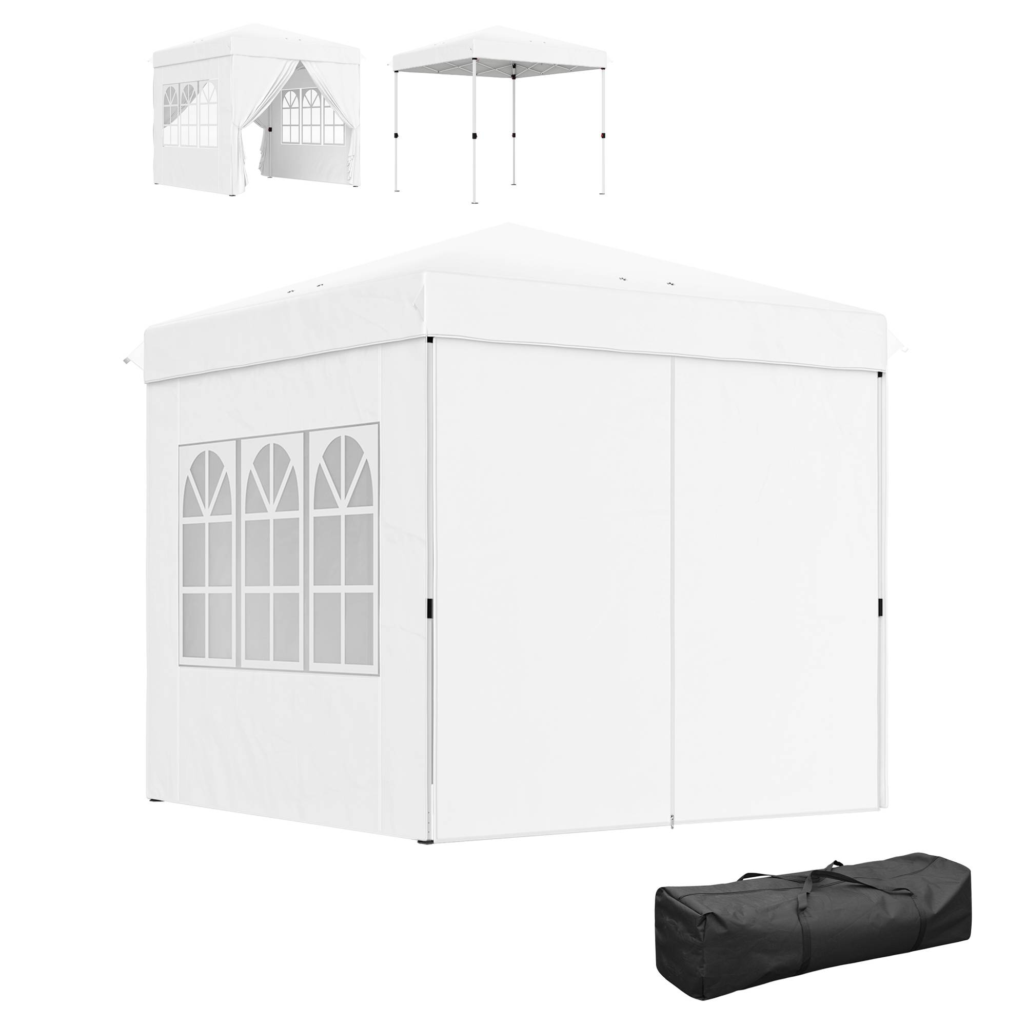 Sans Marque - Tente pliante pop-up 2,5 x 2,5 m avec 4 parois latérales anti-UV, hauteur réglable et sac de transport, blanche - Image 2