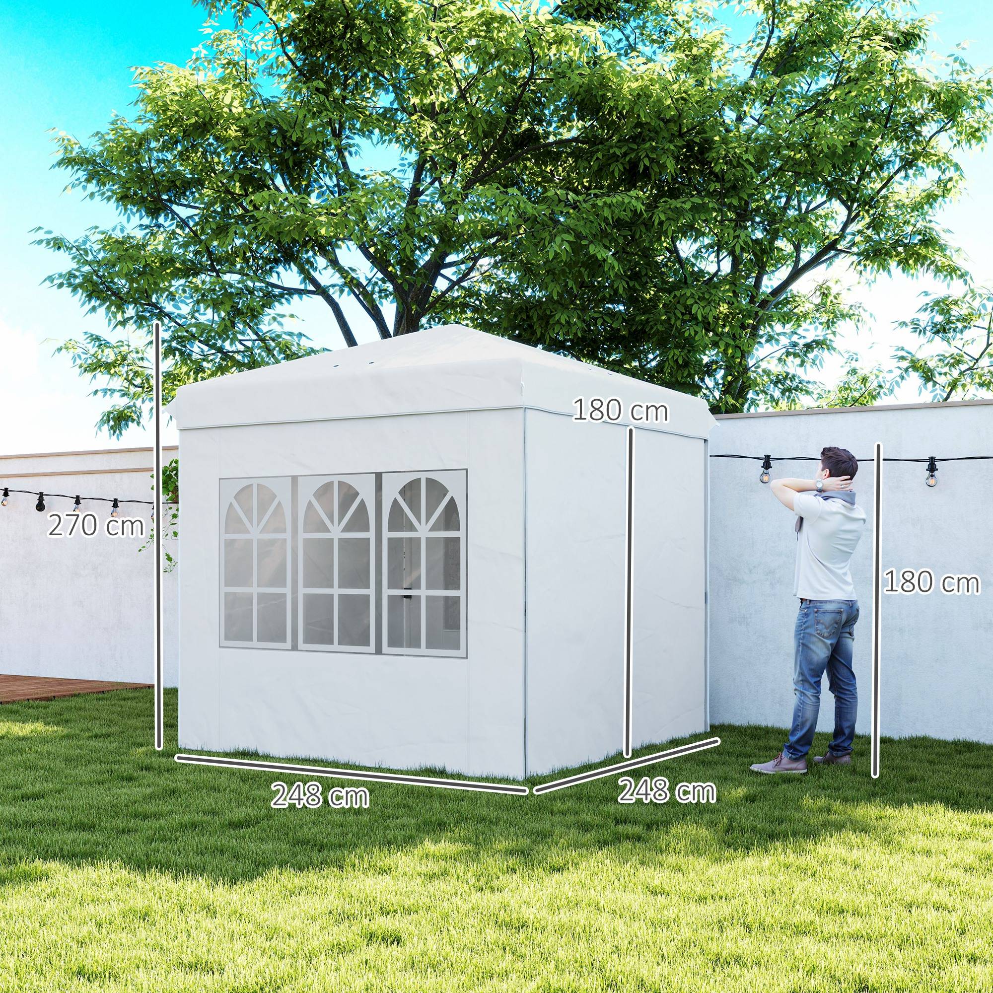 Sans Marque - Tente pliante pop-up 2,5 x 2,5 m avec 4 parois latérales anti-UV, hauteur réglable et sac de transport, blanche - Image 5