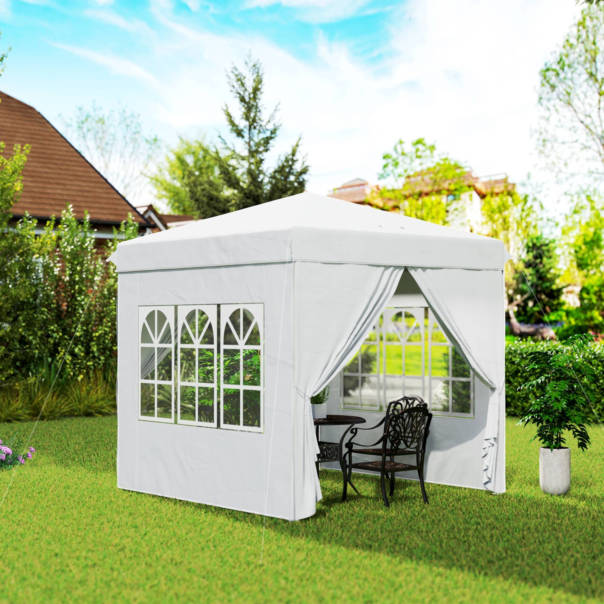 Sans Marque - Tente pliante pop-up 2,5 x 2,5 m avec 4 parois latérales anti-UV, hauteur réglable et sac de transport, blanche - Image 4