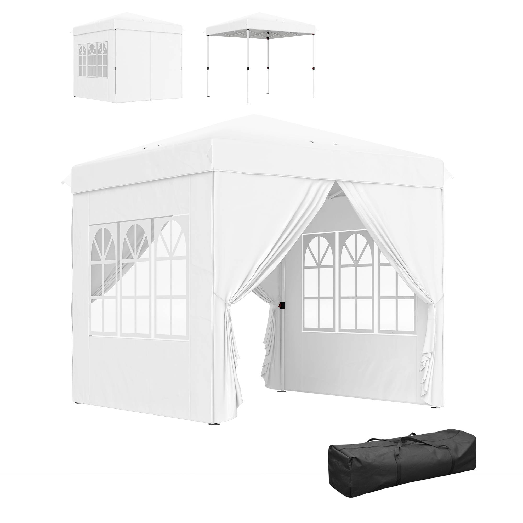 Sans Marque - Tente pliante pop-up 2,5 x 2,5 m avec 4 parois latérales anti-UV, hauteur réglable et sac de transport, blanche - Image 1