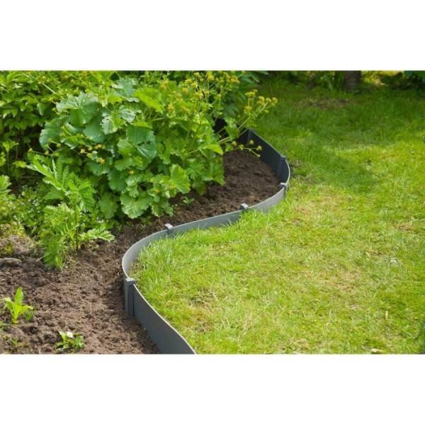 Nature - Bordure de jardin - NATURE - Gris - PE recyclé, épaisseur 3 mm - H15 cm x 10 m - 10 Ancres grises - H26,7 x 1,9 x 1,8 cm - Image 5