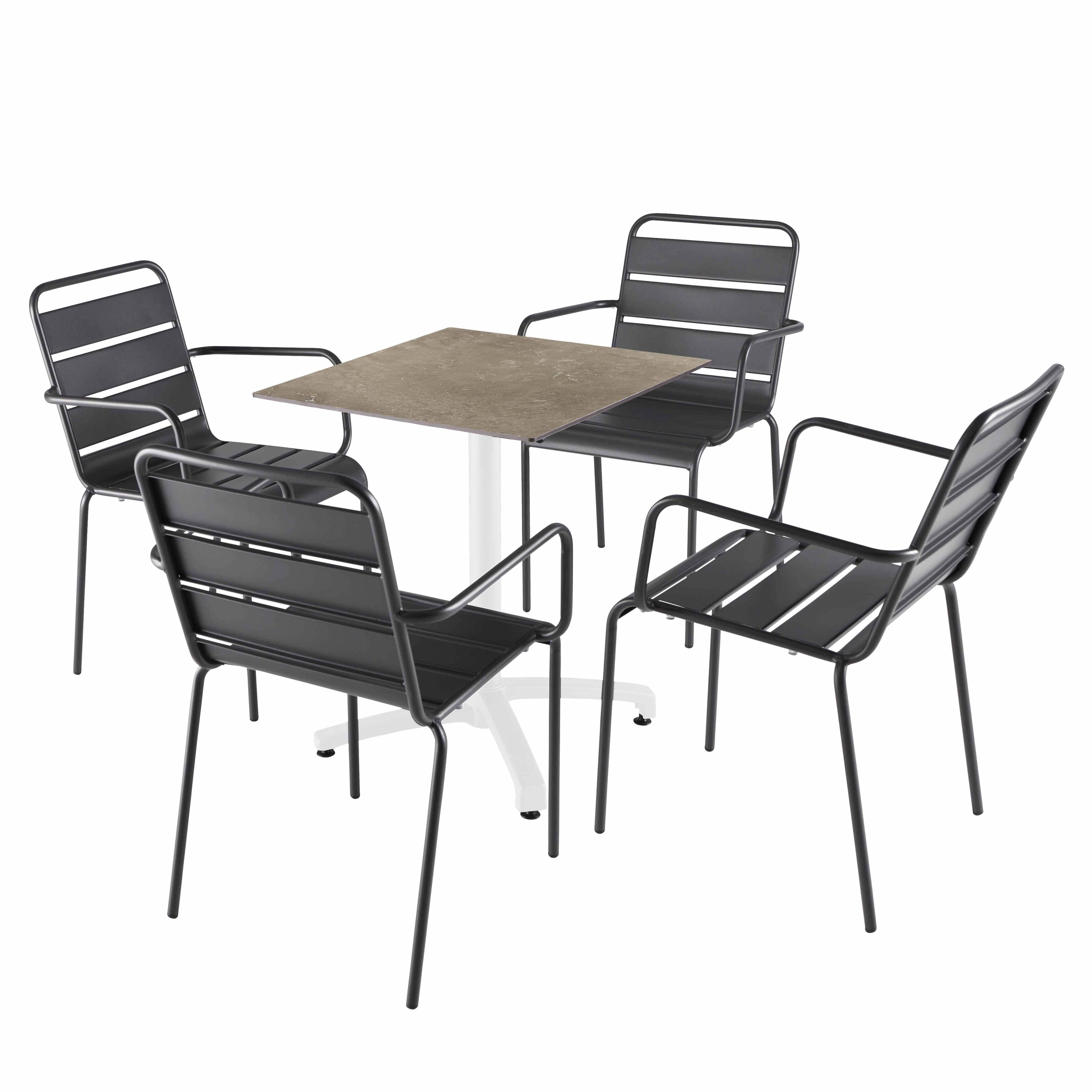 Oviala - Ensemble table 60 cm marbre beige et 4 chaises en métal gris - Oviala - Imagen 1