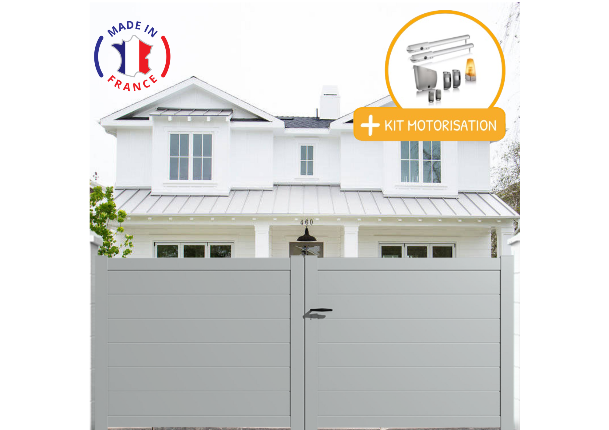 Portail Packit - Portail alu battant plein en kit +MOT dim. L.4000 (entre piliers ) X H.1700 mmMOT SGS Essential (vérins)  Gris Lumière (RAL 7035)