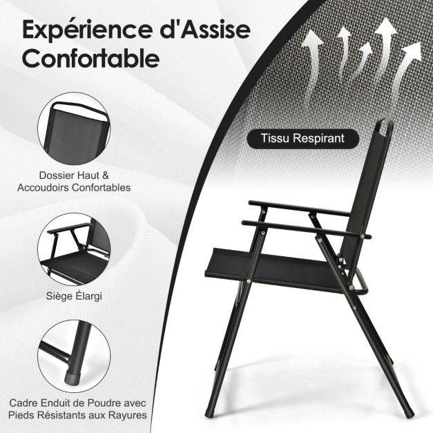 Helloshop26 - Ensemble salon de jardin 6 pcs 4 chaises pliantes table basse en verre et parasol pour terrasse piscine cour noir - Imagen 4