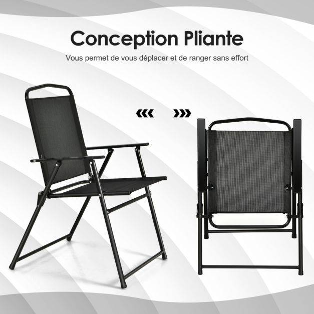 Helloshop26 - Ensemble salon de jardin 6 pcs 4 chaises pliantes table basse en verre et parasol pour terrasse piscine cour noir - Imagen 3