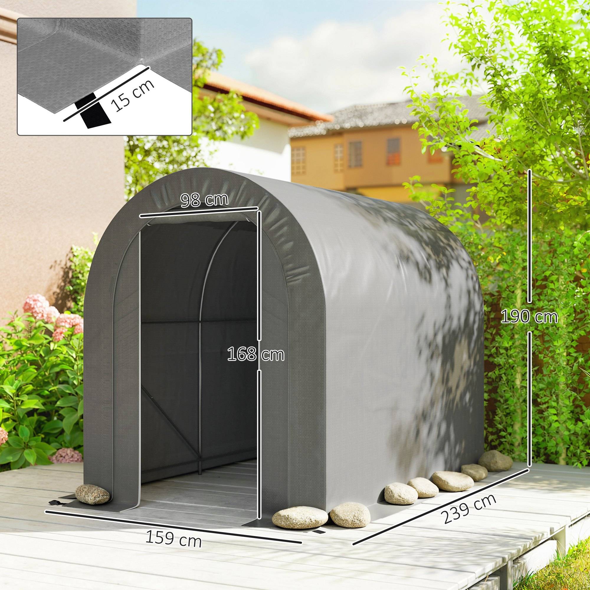 Sans Marque - Abri jardin vélo armature acier porte zip imperméable 2,4x1,6x1,9 m gris clair - Image 5