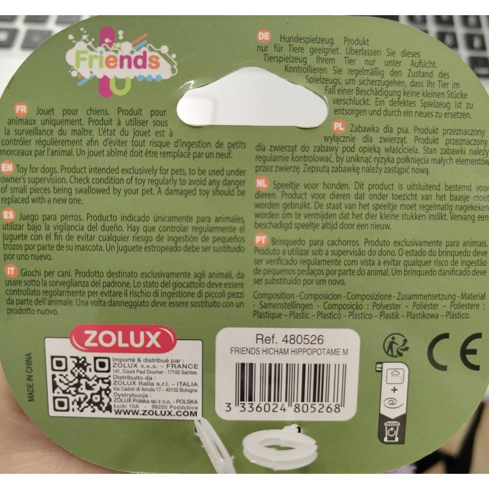 Zolux - Hipopótamo Hicham M Juguete sonoro para perros de tamaño mediano - Imagen 4