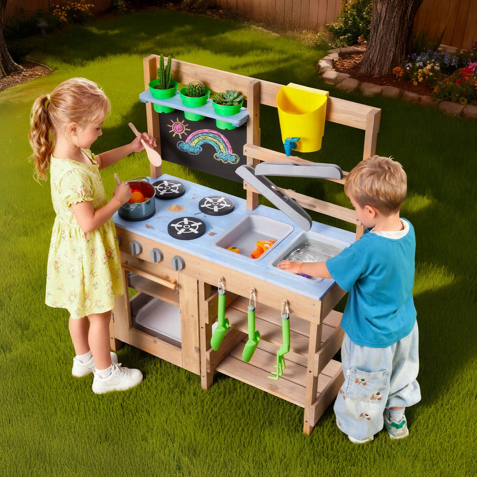 Vevor - VEVOR Cuisine à boue 76,2 cm en sapin, jeu d'extérieur pour enfants 3+, 2 éviers, réchauds, pots, pelles, casseroles et accessoires - Image 8