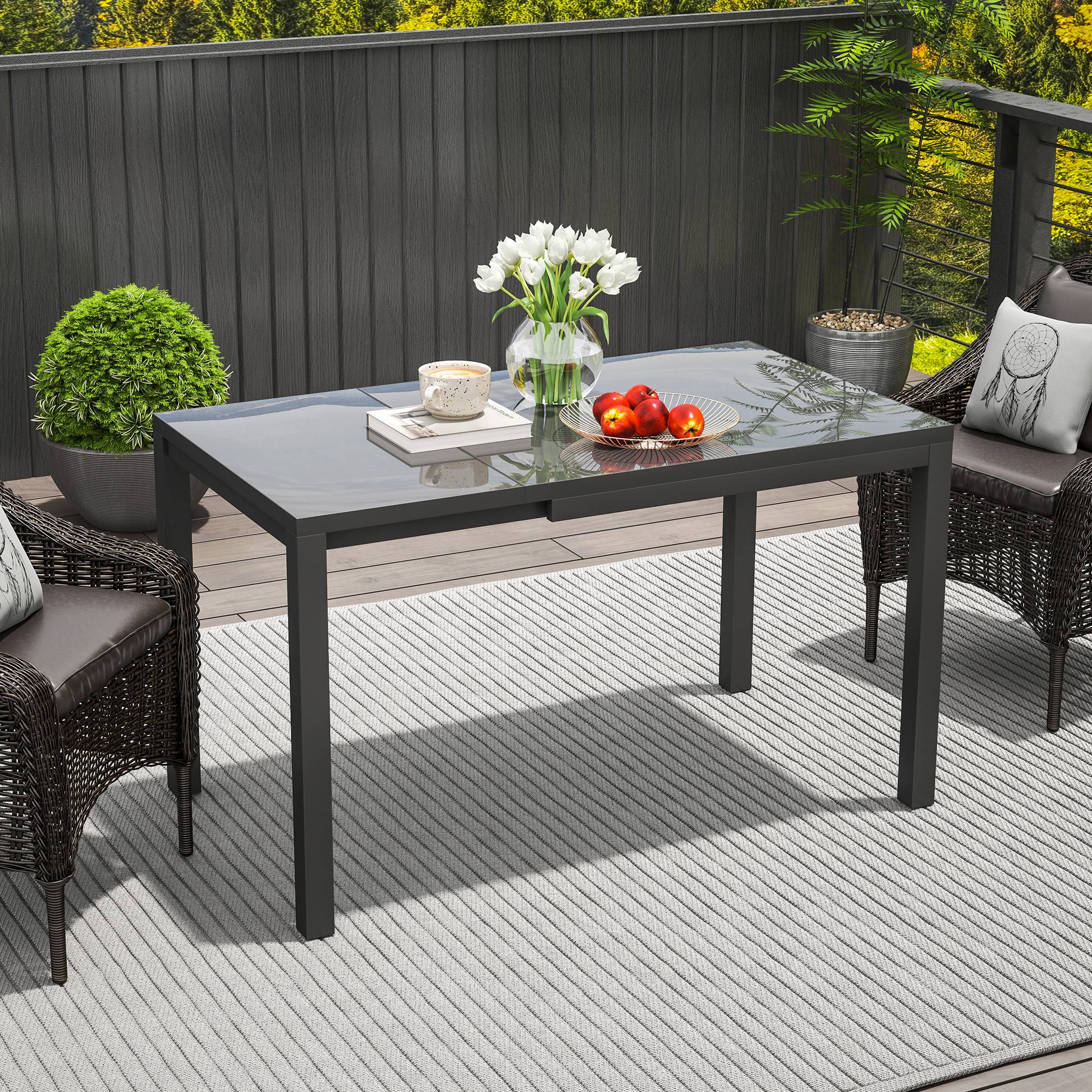 Table à manger extensible aluminium verre trempé pour jardin 4-6 personnes gris foncé - ComfortXL Outdoor Living - Image 3