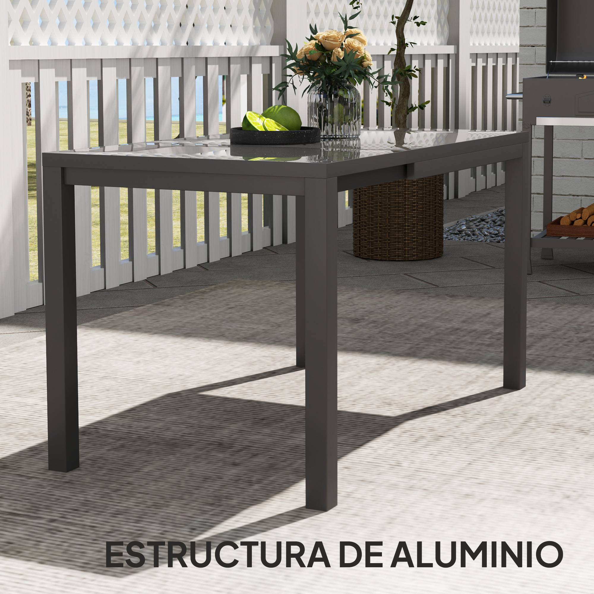 Table à manger extensible aluminium verre trempé pour jardin 4-6 personnes gris foncé - ComfortXL Outdoor Living - Image 8