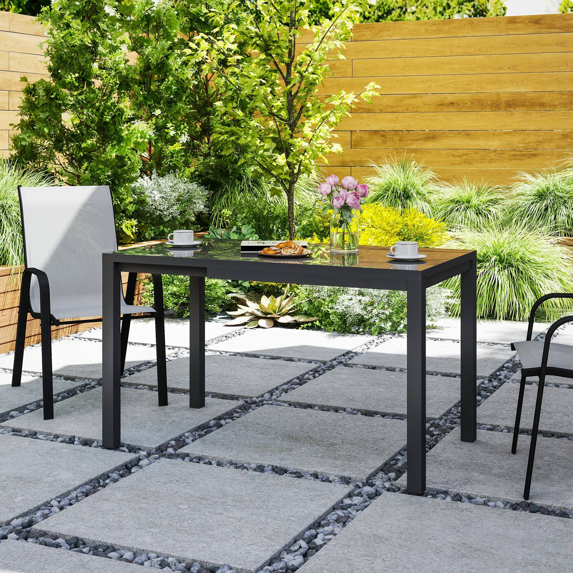 Table à manger extensible aluminium verre trempé pour jardin 4-6 personnes gris foncé - ComfortXL Outdoor Living - Image 10