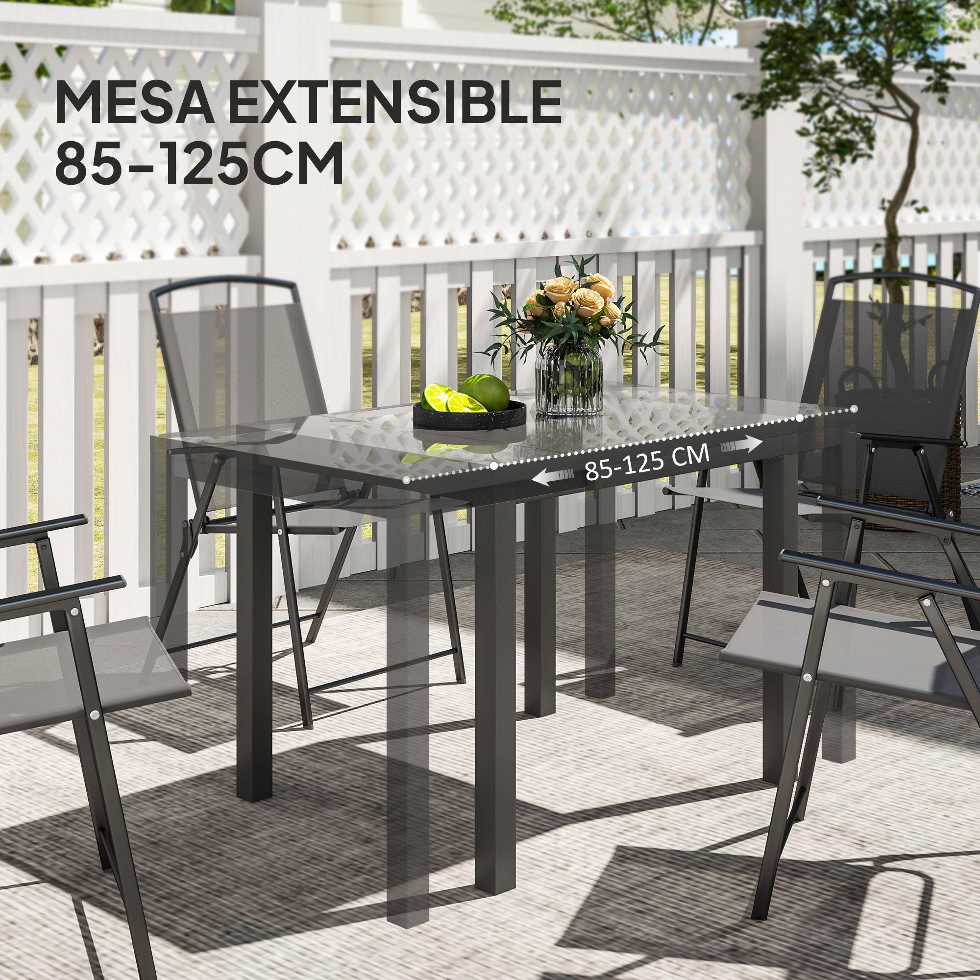 Table à manger extensible aluminium verre trempé pour jardin 4-6 personnes gris foncé - ComfortXL Outdoor Living - Image 6