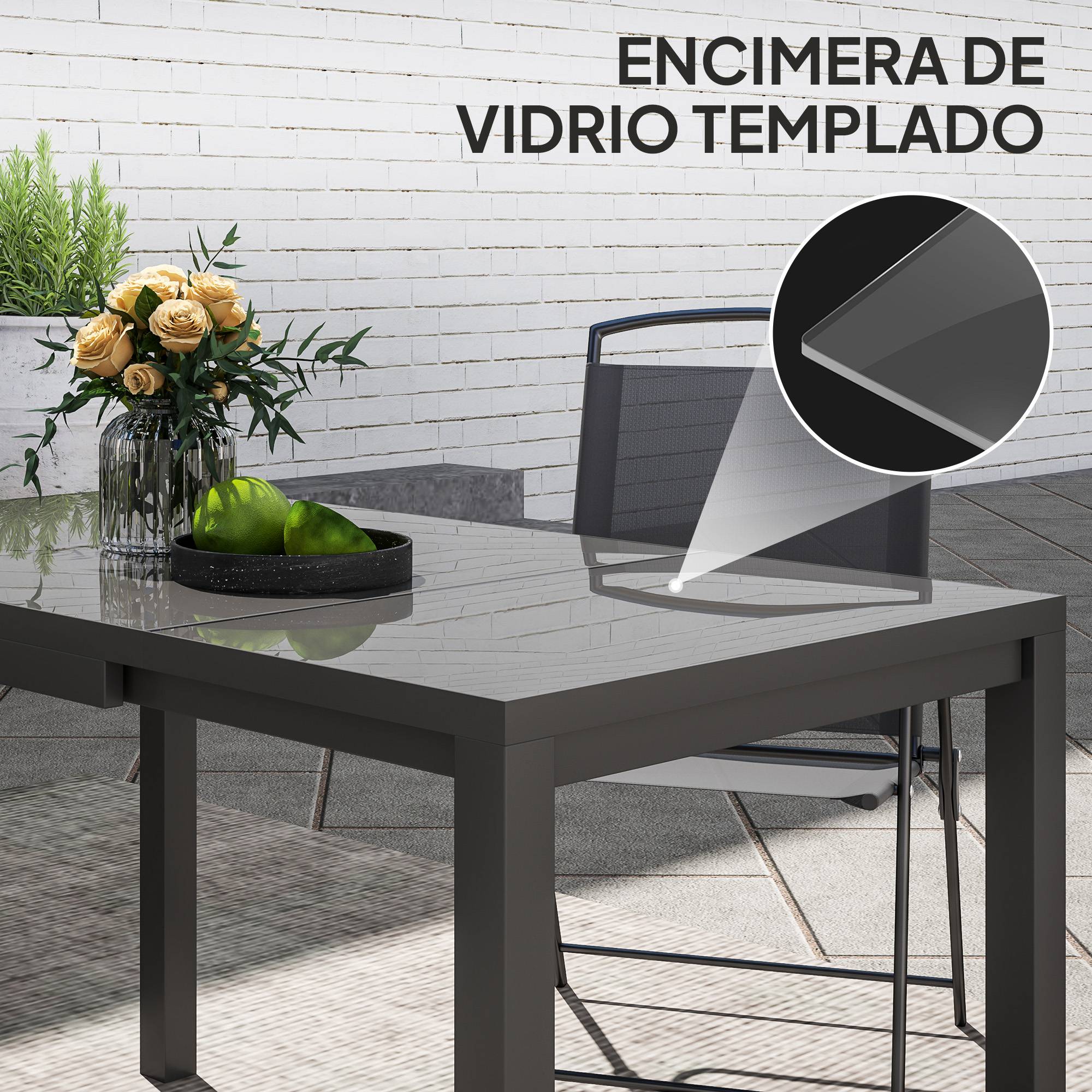 Table à manger extensible aluminium verre trempé pour jardin 4-6 personnes gris foncé - ComfortXL Outdoor Living - Image 9