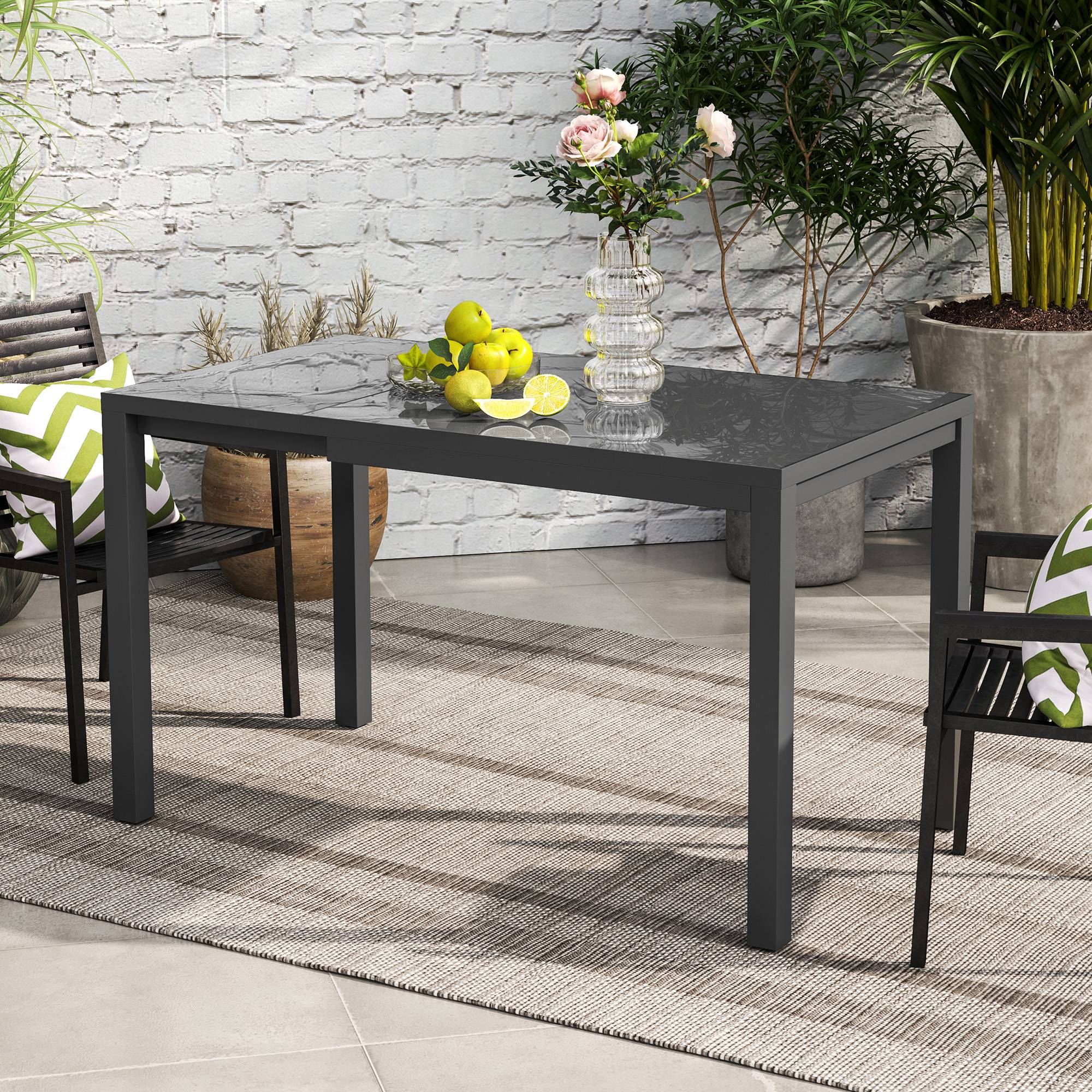 Table à manger extensible aluminium verre trempé pour jardin 4-6 personnes gris foncé - ComfortXL Outdoor Living - Image 4