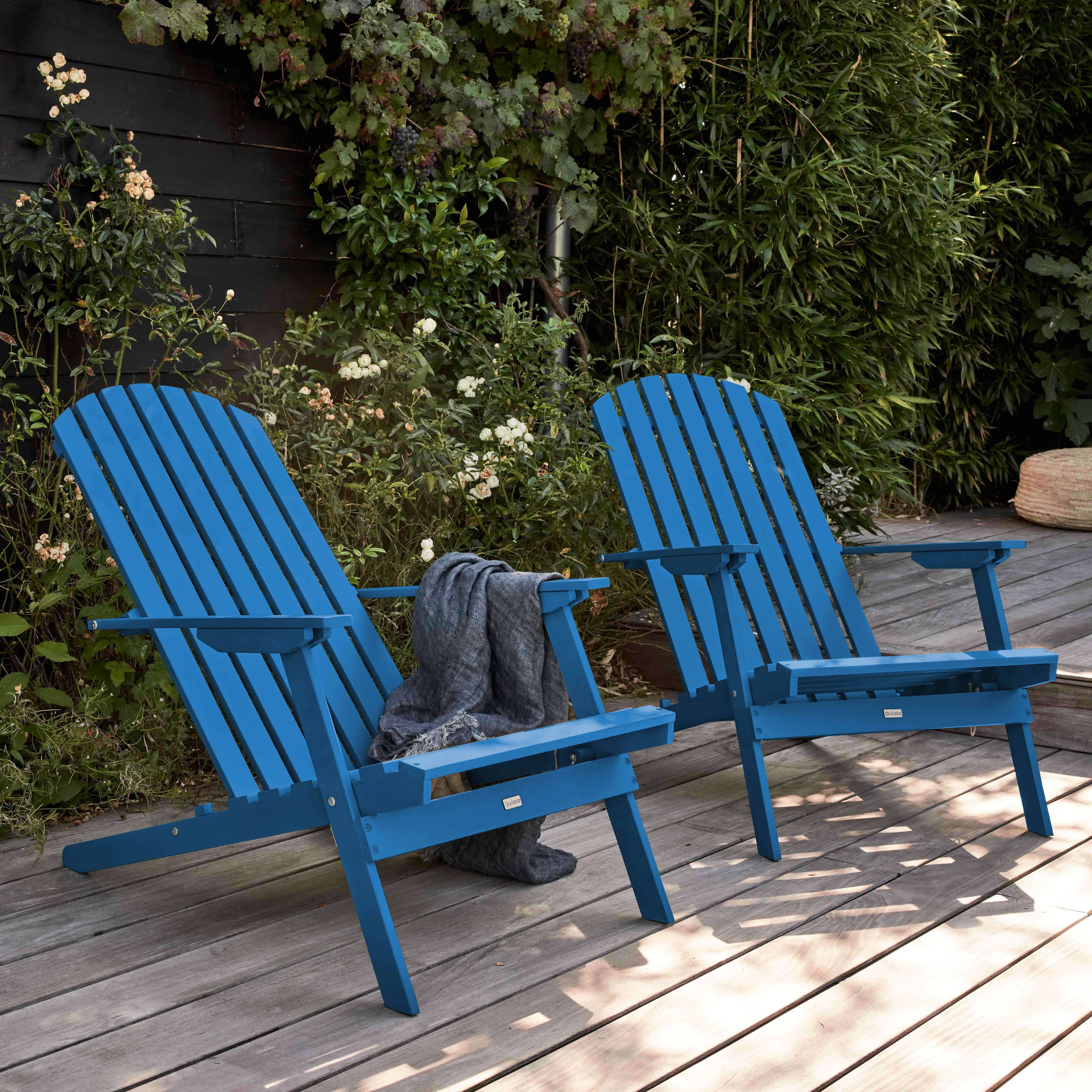 Oviala - Lot de 2 fauteuils pliant en bois d'eucalyptus bleu pacific - Oviala - Imagen 2