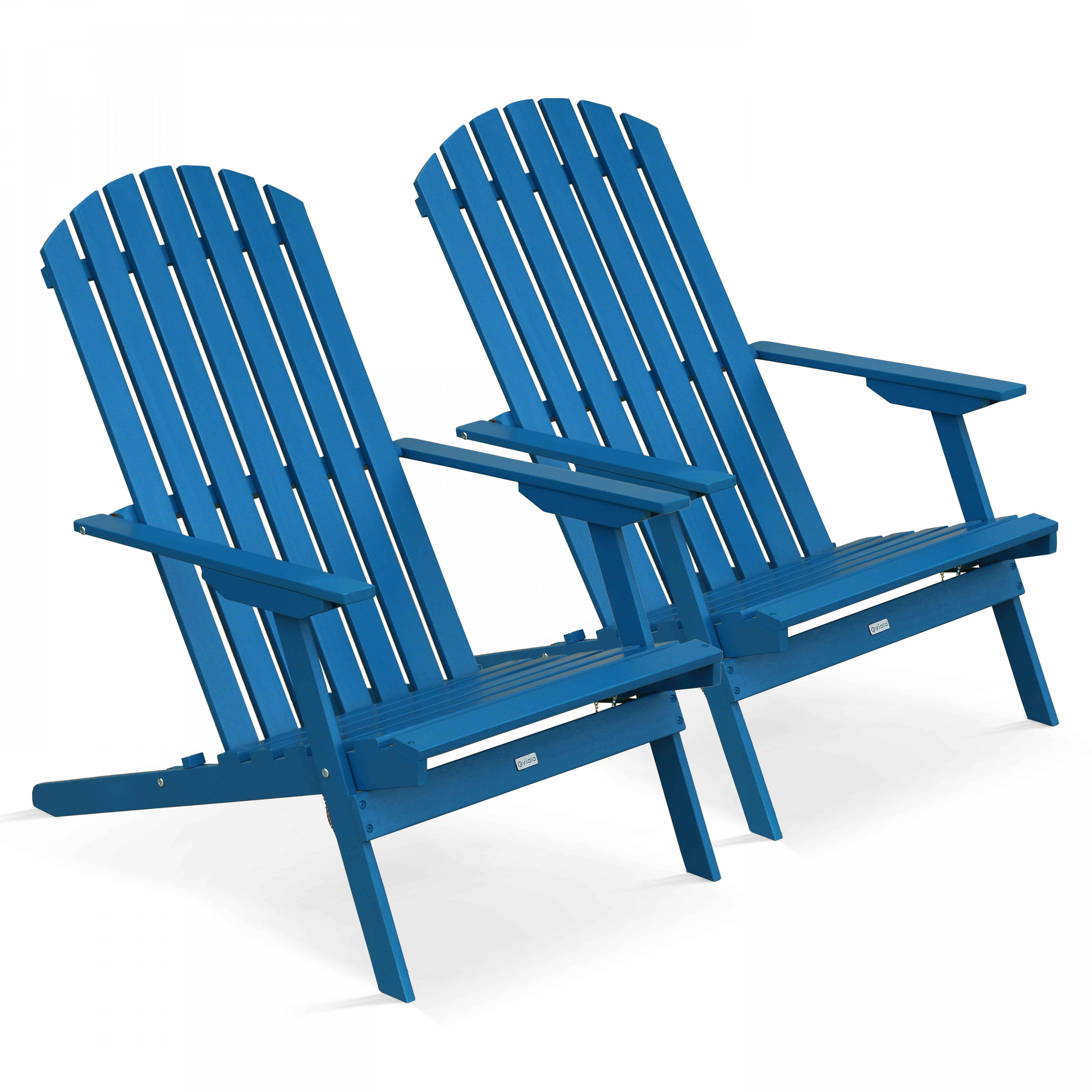 Oviala - Lot de 2 fauteuils pliant en bois d'eucalyptus bleu pacific - Oviala - Imagen 1