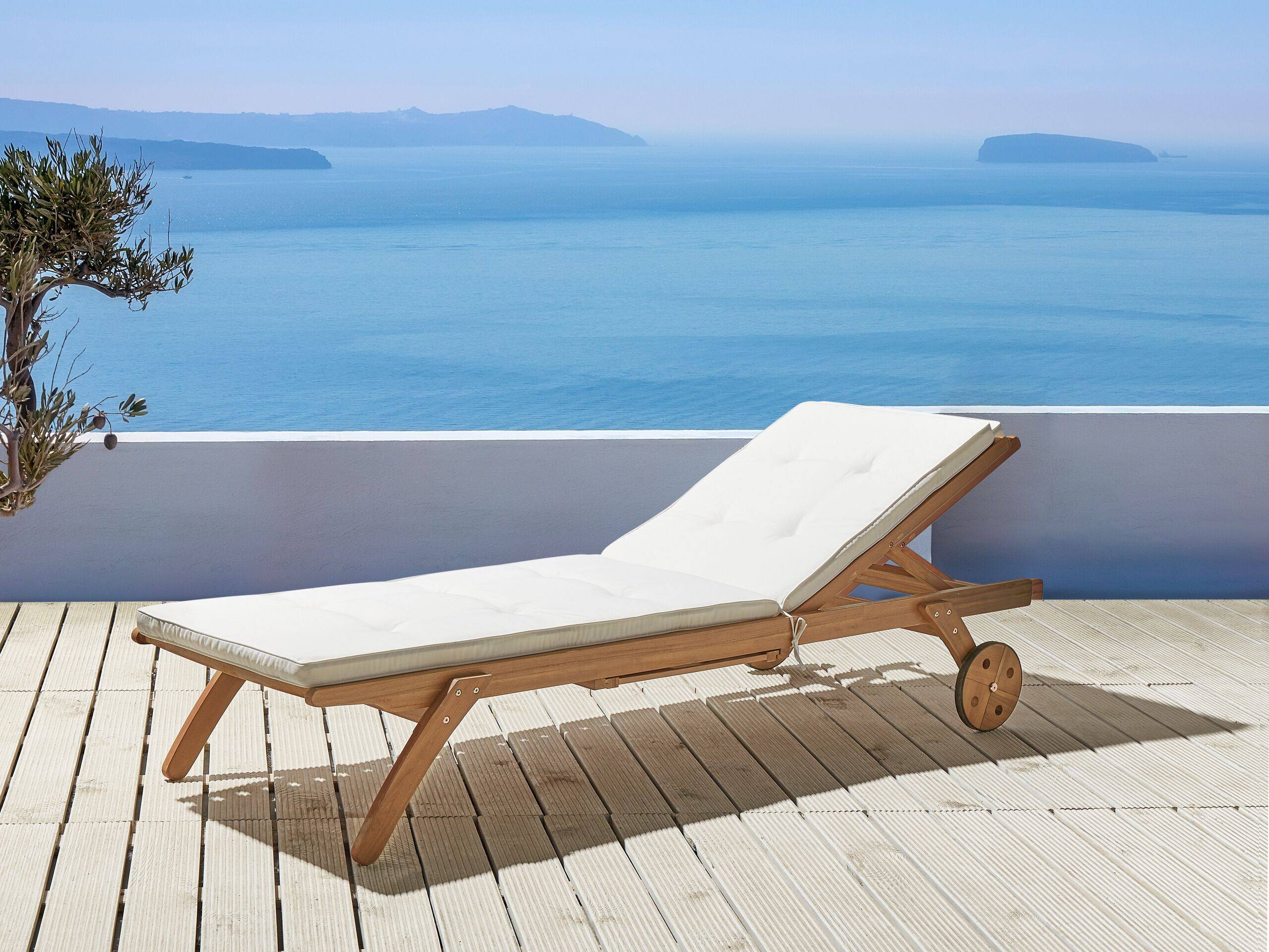 Beliani - Coussin pour Transat de Jardin en Tissu Polyester Blanc 192 x 56 cm Rembourré en Mousse avec Liens de Fixation anti-UV Idéal Bain de Soleil - Imagen 2