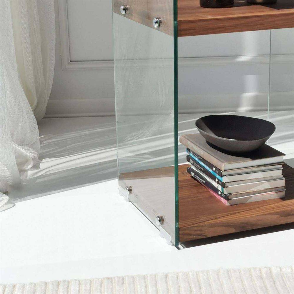 Hanah Home - Etagère en verre et bois brut Aqua - Imagen 4
