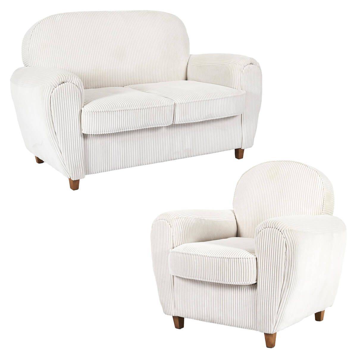 ALTOBUY - Ensemble Fauteuil et Canapé Club 2 Places Tissu Velours Côtelé Beige - GANDY - Image 1
