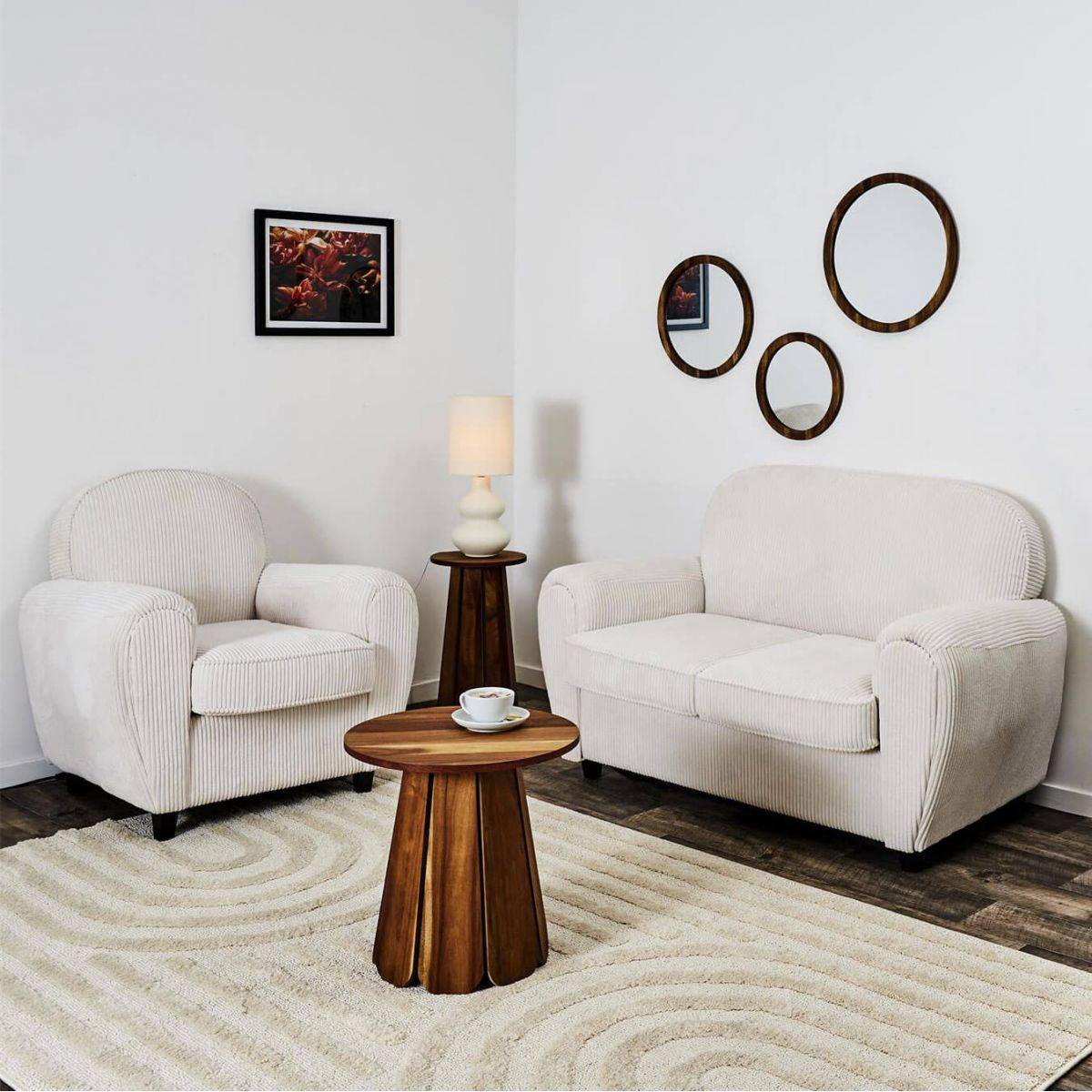 ALTOBUY - Ensemble Fauteuil et Canapé Club 2 Places Tissu Velours Côtelé Beige - GANDY - Image 5