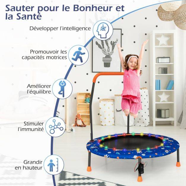Helloshop26 - Trampoline pour enfants diamètre 92cm lumineux avec poignée amovible charge 25 kg pour sports de saut intérieur extérieur bleu - Imagen 5
