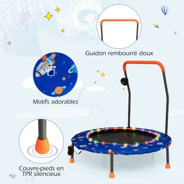 Helloshop26 - Trampoline pour enfants diamètre 92cm lumineux avec poignée amovible charge 25 kg pour sports de saut intérieur extérieur bleu - Imagen 2