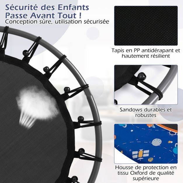 Helloshop26 - Trampoline pour enfants diamètre 92cm lumineux avec poignée amovible charge 25 kg pour sports de saut intérieur extérieur bleu - Imagen 3