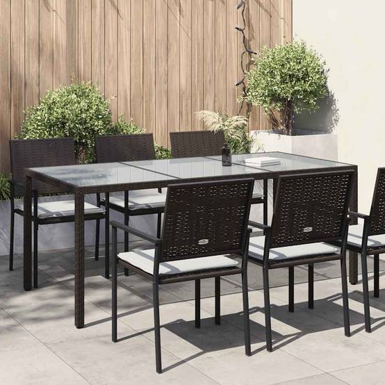 Grande Table de Jardin 190cm pour 8 Personnes en Résine Tressée Marron et Verre – ComfortXL Outdoor Living - Image 1