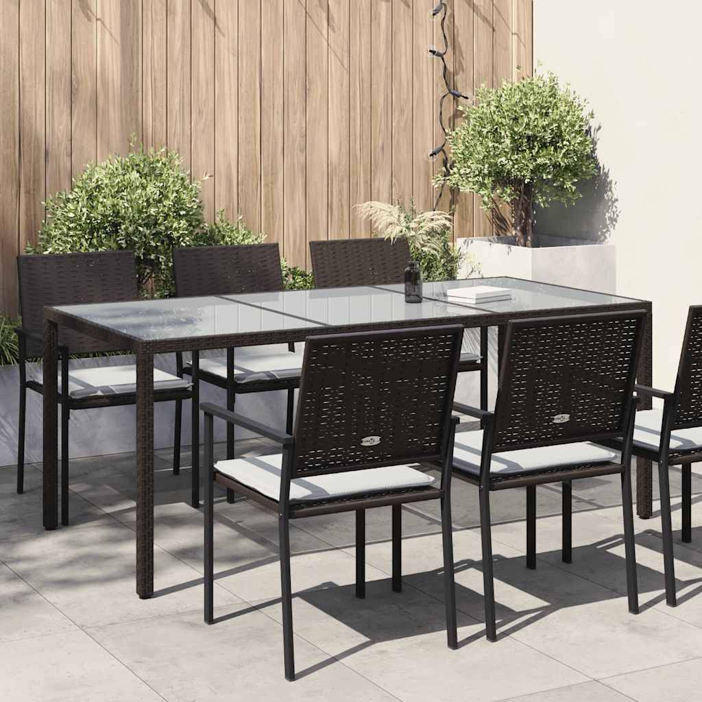 ComfortXL - Grande Table de Jardin 190cm pour 8 Personnes en Résine Tressée Marron et Verre – ComfortXL Outdoor Living