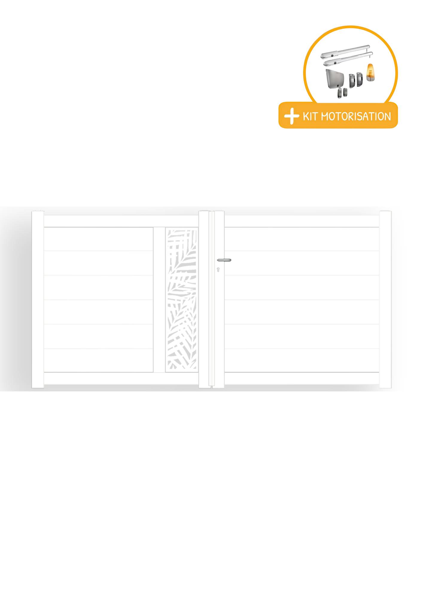 Portail Packit - Portail alu battant découpe laser en kit +MOT dim. L.3000 (entre piliers) X H.1500 mmMOT SGS Essential (vérins)  Blanc (RAL 9010)