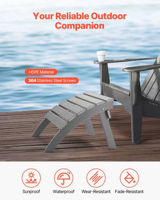 VEVOR Repose-pieds pliable Adirondack, PEHD, 547x480x377mm, gris. - Image 2