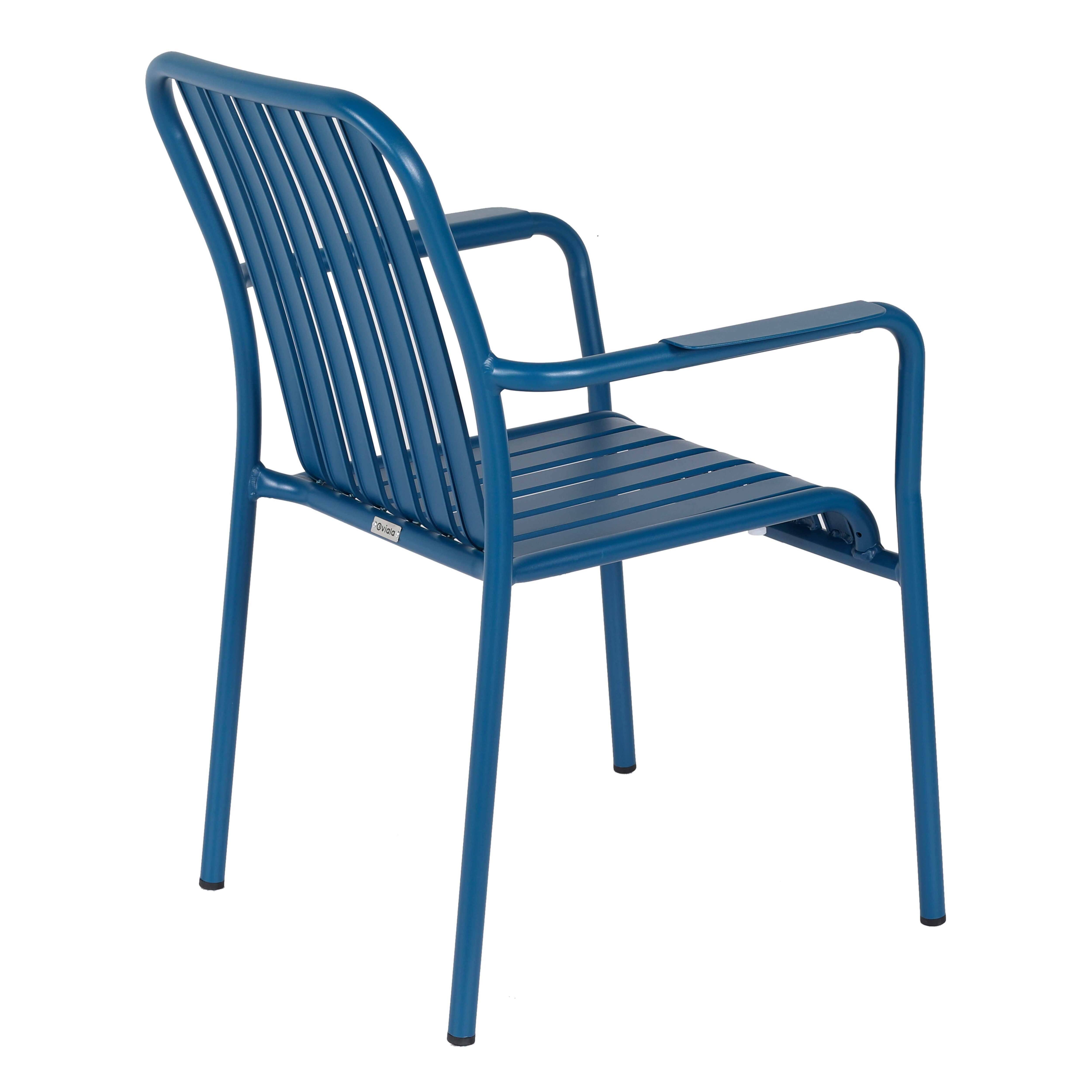 Oviala - Chaise de terrasse avec accoudoirs en aluminium bleu foncé Faro - Oviala - Imagen 6