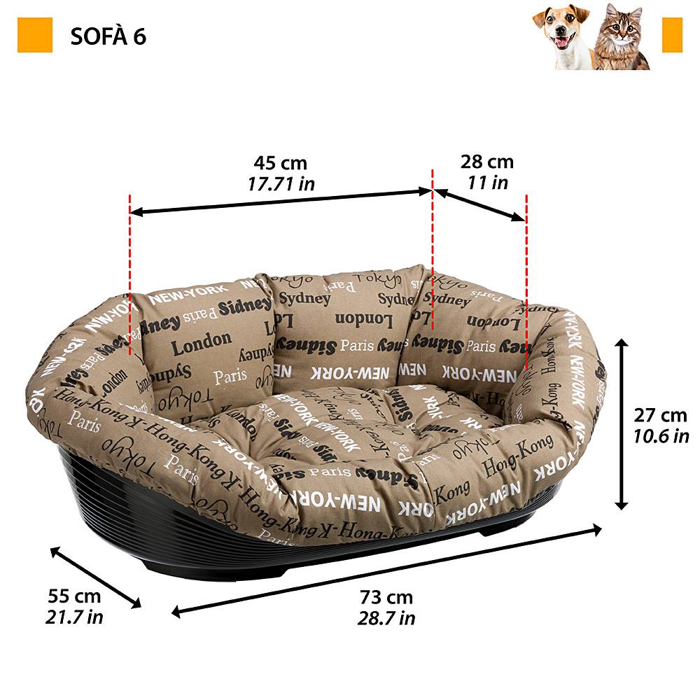 Ferplast - Ferplast Panier Chien et Chat avec Coussin SOFA' 6 en Coton Lavable, Lit pour Chien et Chat en Plastique Rembourré, Corbeille en Plastique, Fond - Imagen 2
