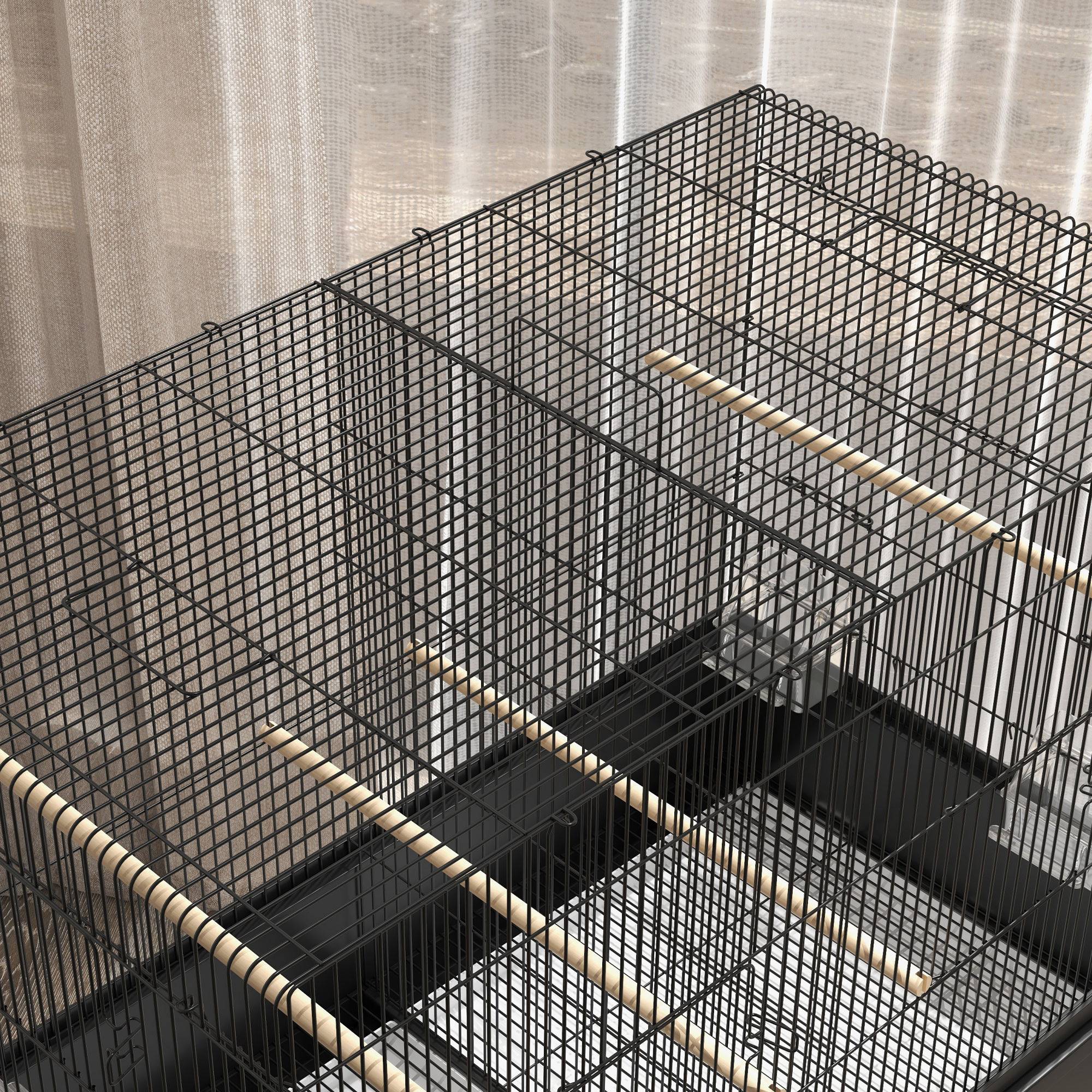 Pawhut - Grande cage oiseaux - cage perroquet - grande volière sur roulettes - étagère, plateaux coulissants, accessoires - noir - Image 5