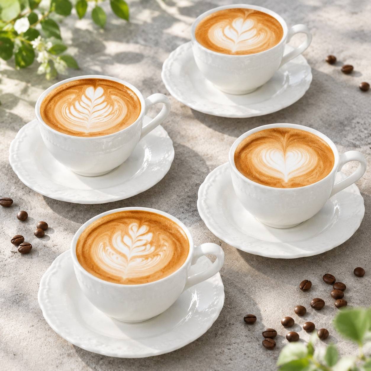 Tasse à Cappuccino en Céramique Blanche Motif Fleur Lot de 4 avec Sous Tasses - Image 4