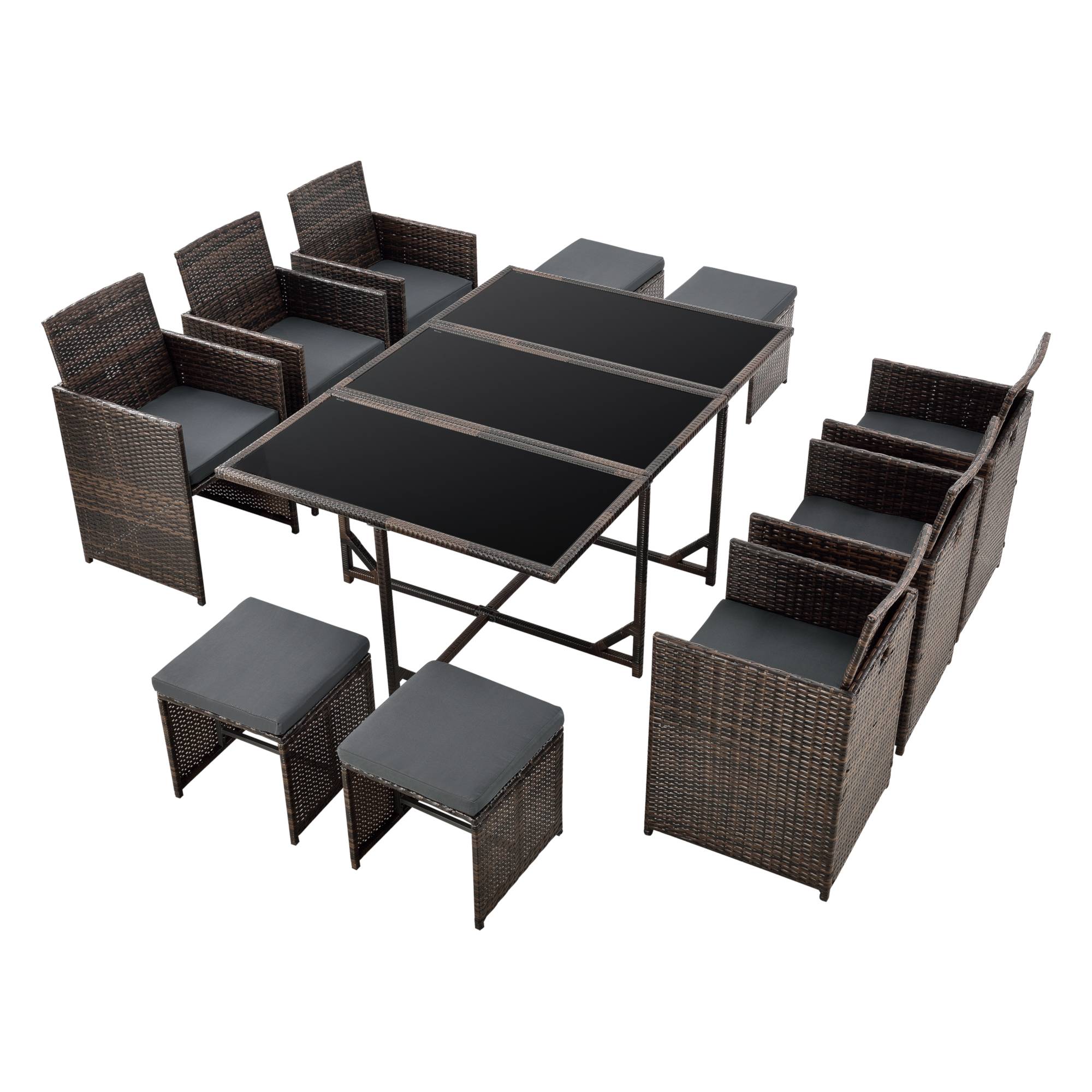 Salon de Jardin Laredo Acier Polyrotin Marron Chiné Coussins Gris Foncé [en.casa] - Imagen 1