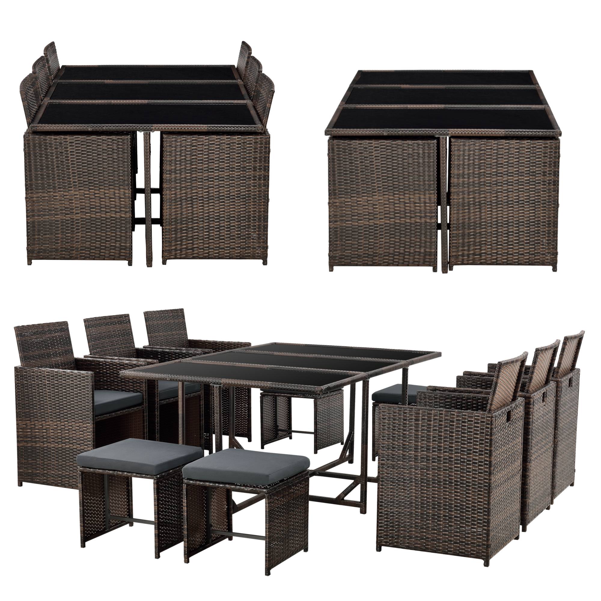Salon de Jardin Laredo Acier Polyrotin Marron Chiné Coussins Gris Foncé [en.casa] - Imagen 3