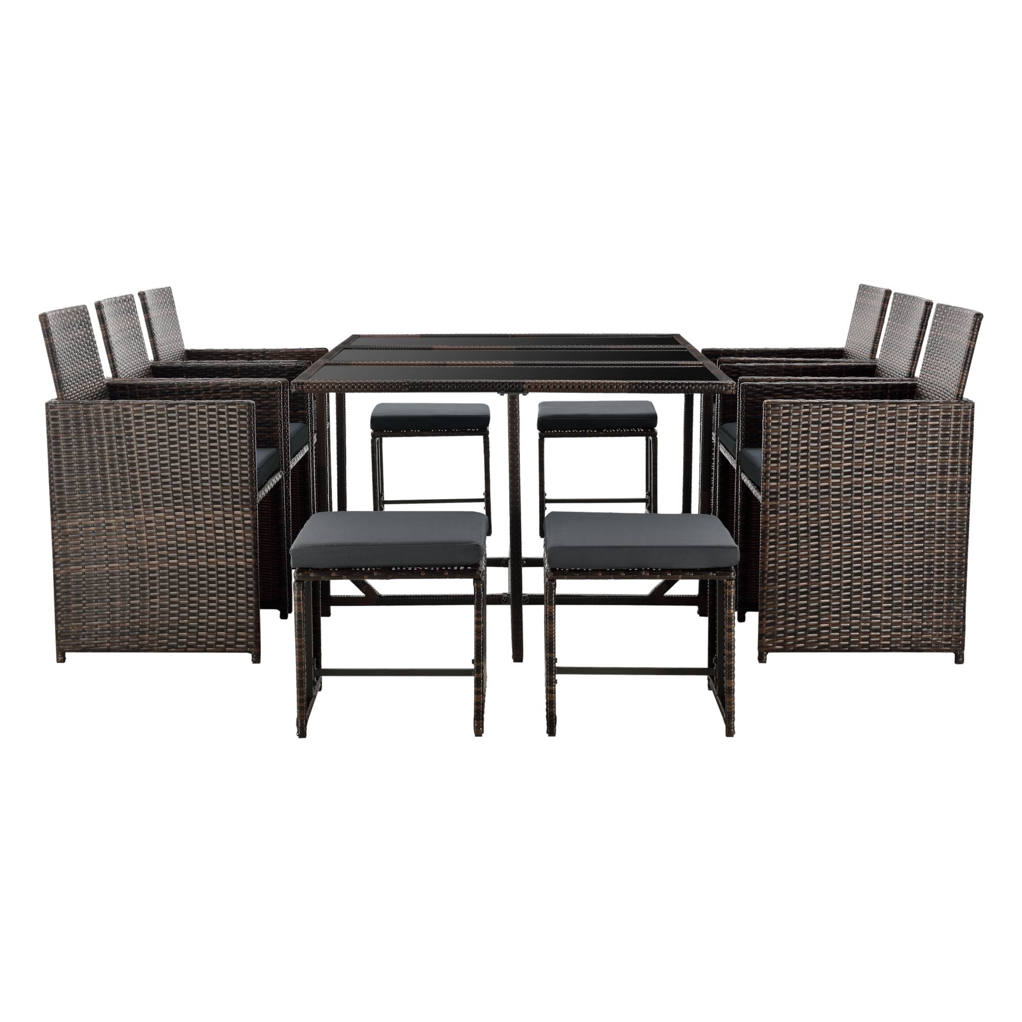 Salon de Jardin Laredo Acier Polyrotin Marron Chiné Coussins Gris Foncé [en.casa] - Imagen 4