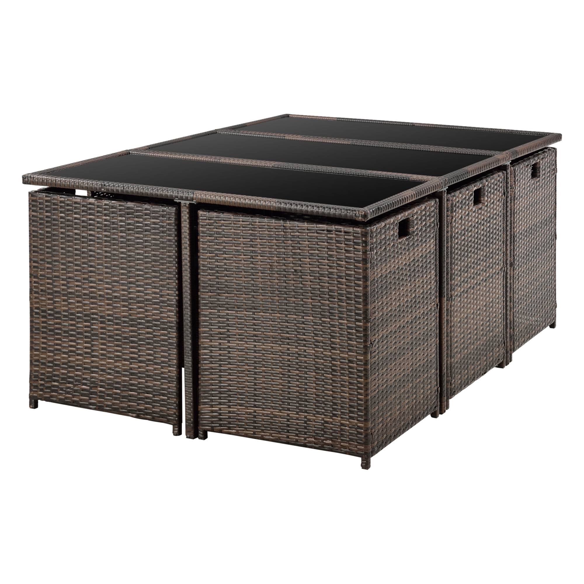 Salon de Jardin Laredo Acier Polyrotin Marron Chiné Coussins Gris Foncé [en.casa] - Imagen 5