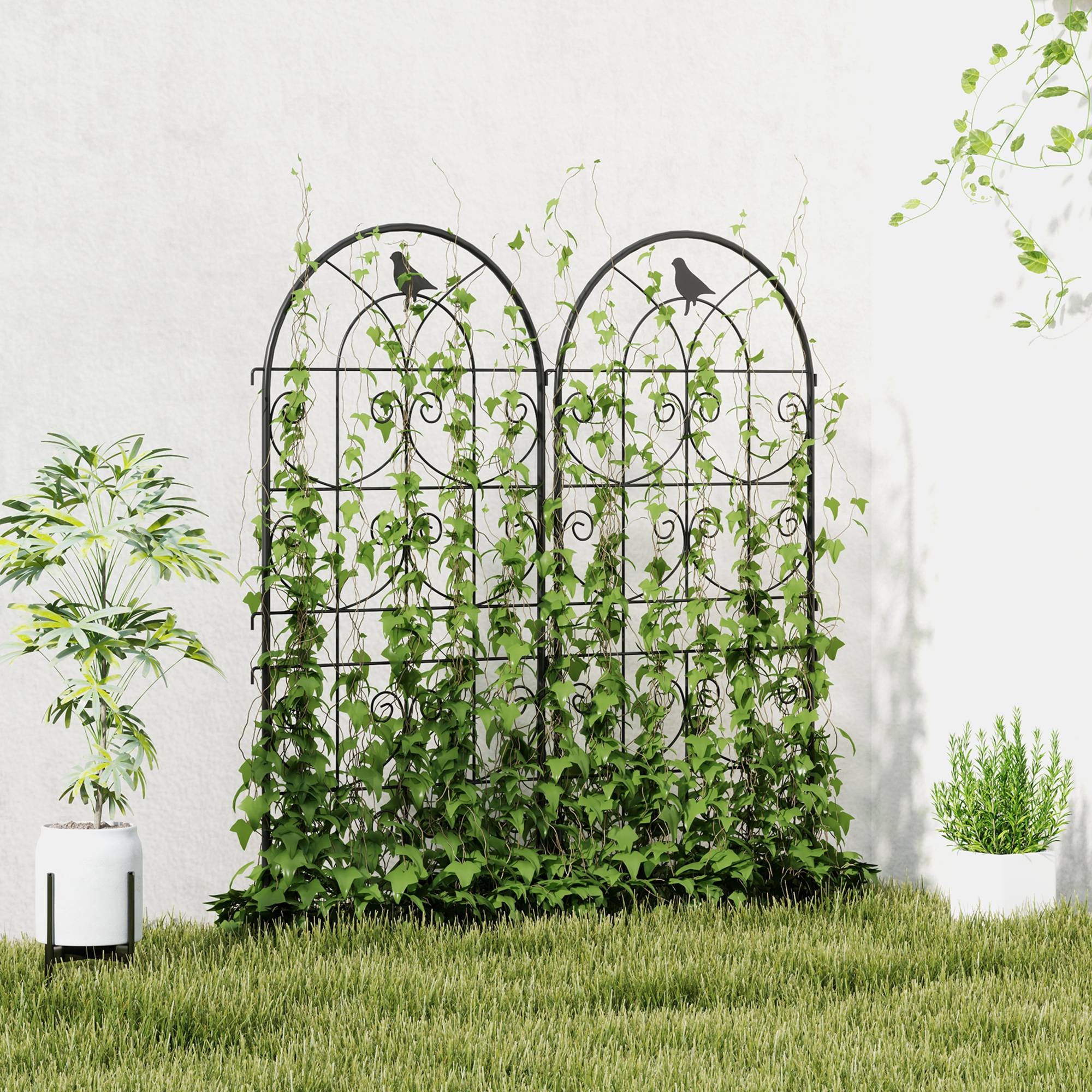 Treillis de jardin lot de 2 métals noir 50 x 1.3 x 120 cm - PANGIVO - Image 4